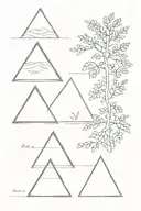 4 triangles in a row. 2 facing upside 2 facing down. Filled with nature  tattoo design idea