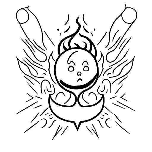 minimalist tattoo of calcifer holding a heart shape or anything similar as long as it has a heart and fire tattoo design idea