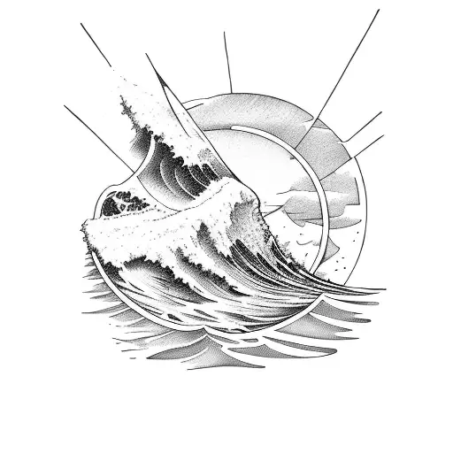 Hiking surfing  ocean mountain tattoo design idea