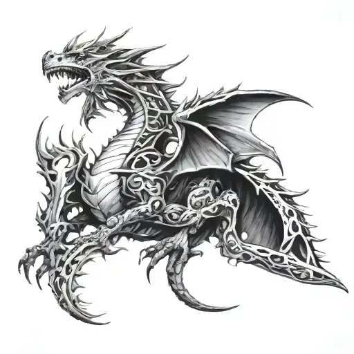 gothic dragon from arm to chest tattoo design idea