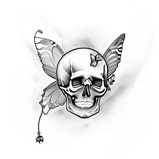 skull with butterfly tattoo design idea