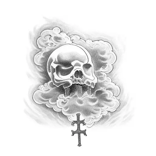 Tattoo with clouds and cross with roman numerals for April 28, 1989. tattoo design idea