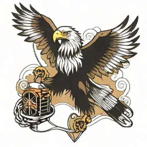 an eagel on a wakeboard, underneath a parachute tattoo design idea