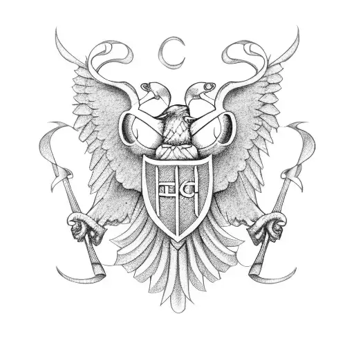 Ryan family crest with Irish harp and names of the daughters Ella, Shae and Heidi.  tattoo design idea