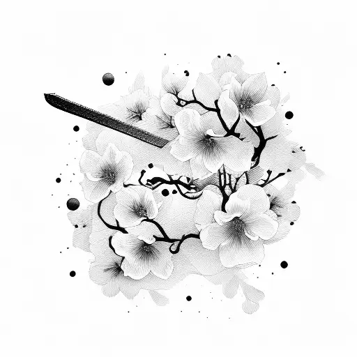 samurai sword with Cherry blossom  tattoo design idea