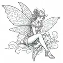 A whimsical fairy casting a spell with shimmering chrome wings tattoo design idea