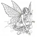 A whimsical fairy casting a spell with shimmering chrome wings tattoo design idea