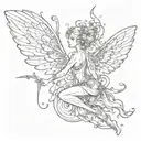 A whimsical fairy casting a spell with shimmering chrome wings tattoo design idea