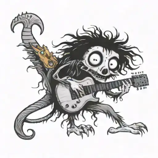 tim burton inspire animal playing a guitar tattoo design idea