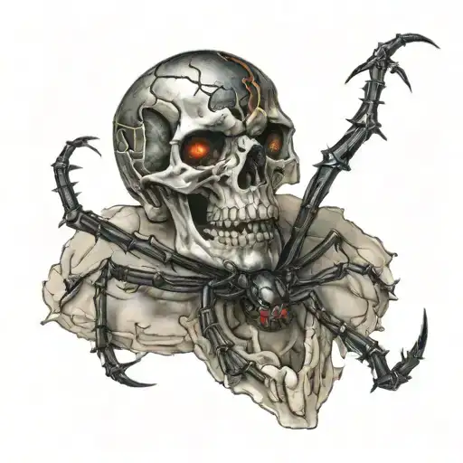 black widow crawling out of a skull tattoo design idea