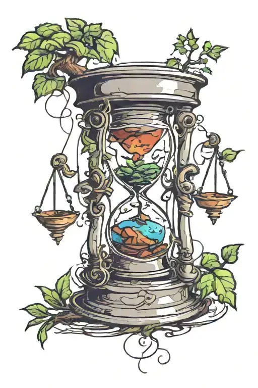 hourglass with tree inside tattoo design idea