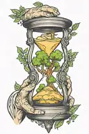 hands holding hourglass with tree inside tattoo design idea