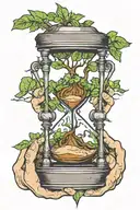 hands holding hourglass with tree inside tattoo design idea