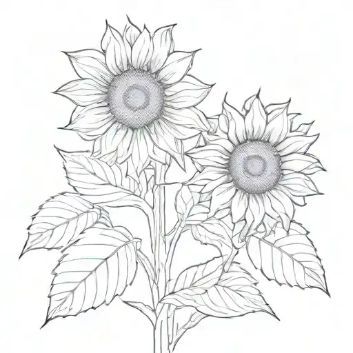 sunflower minimalist  bold lines black and white tattoo design idea