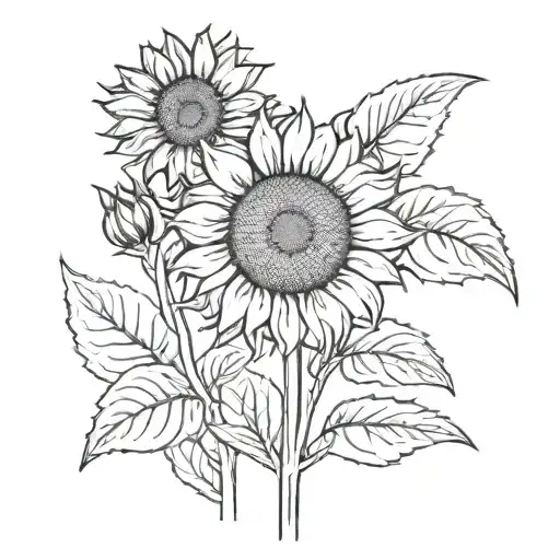 sunflower minimalist  bold lines black and white tattoo design idea