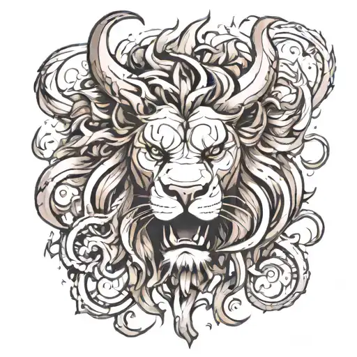 bull head lion face and phoneix rising from the ashes tattoo design idea