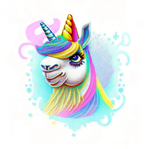 llama rainbow unicorn pineapple  tattoo design idea