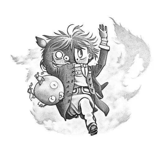 Howl's Moving Castle dancing star children with nature around them tattoo design idea