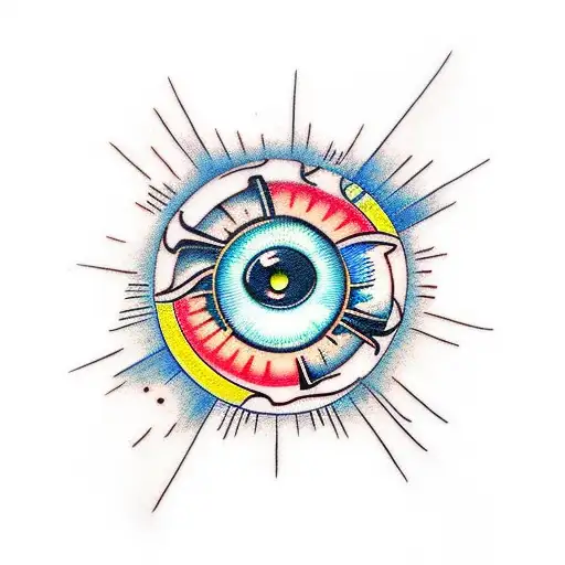Intense Sun with eyeball  tattoo design idea