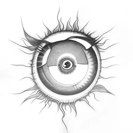 Intense Sun with eyeball  tattoo design idea