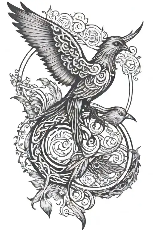 The phoenix, the butterfly, the never-ending worm ouroboros, and the robin tattoo design idea