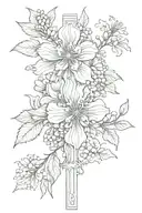 cross with January, august and October birth flower  tattoo design idea