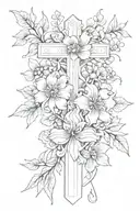 cross with January, august and October birth flower  tattoo design idea