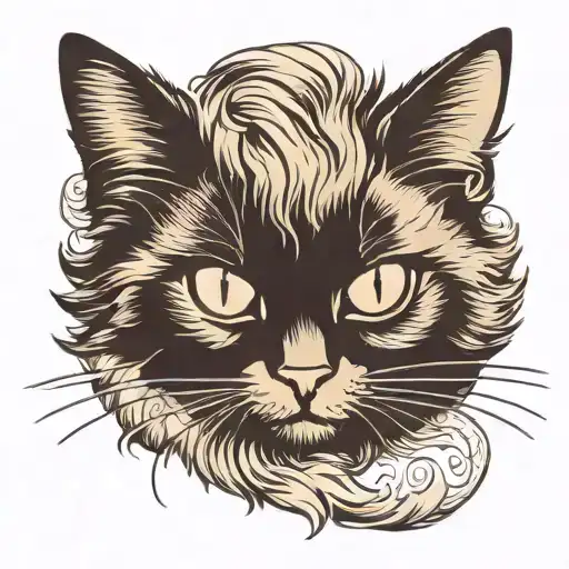 black cat head with pointy ear hair ear hairs fluffy cute and fierce  tattoo design idea
