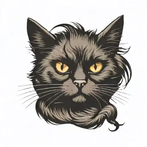 black cat head with ear hairs fluffy  tattoo design idea