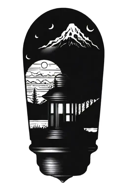 oil lantern with landscape inside   tattoo design idea