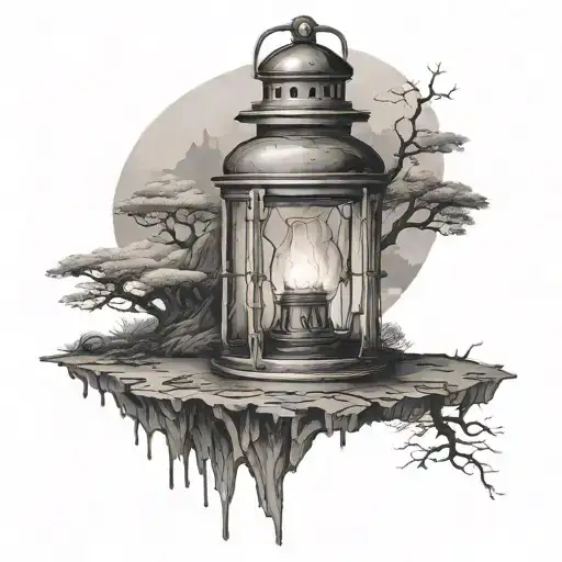 oil lantern with landscape inside   tattoo design idea