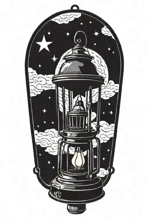 old lantern with night sky filled with stars on the side   tattoo design idea