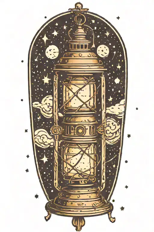 old lantern with night sky filled with stars tattoo design idea