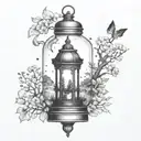 night sky landscape inside a lantern tattoo design idea