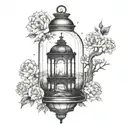 night sky landscape inside a lantern tattoo design idea