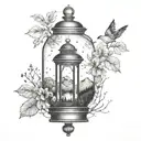 night sky landscape inside a lantern tattoo design idea