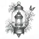 night sky landscape inside a lantern tattoo design idea