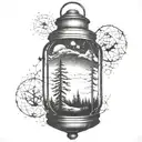 night sky landscape inside a lantern tattoo design idea