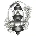 night sky landscape inside a lantern tattoo design idea