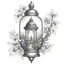landscape inside a lantern tattoo design idea