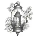 landscape inside a lantern tattoo design idea