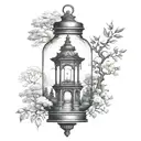 landscape inside a lantern tattoo design idea