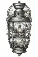 oil lantern with landscape inside   tattoo design idea