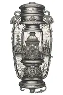 oil lantern with landscape inside   tattoo design idea