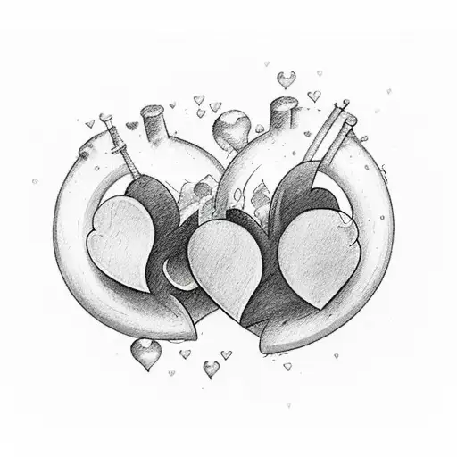 Two hearts over lapped one with the name Bella and one with the name Emma splash of water color for tattoo tattoo design idea