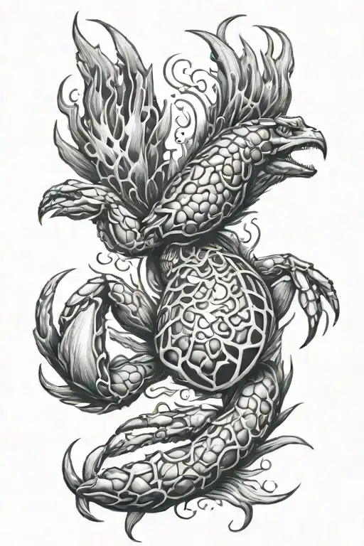 Phoenix + crab + water symbol tattoo design idea