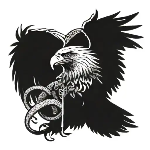 Eagle catching a snake while the snake is catching a rat  tattoo design idea
