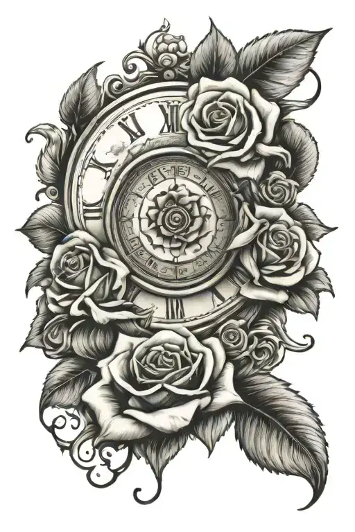 clock all seeing eye with roses with Ohio and tennessee tattoo design idea
