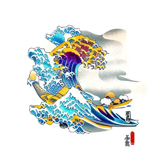 flash art vintage wave color  tattoo design idea