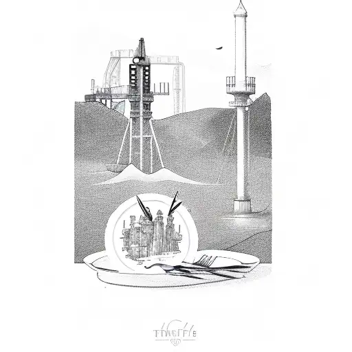 knife and fork and oilfield tower tattoo design idea